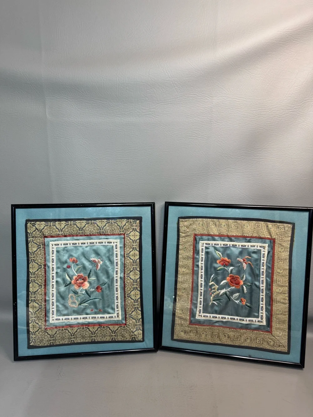 Vintage Set Chinese Silk Embroidery Butterfly Flowers Wall Hanging Picture Decor